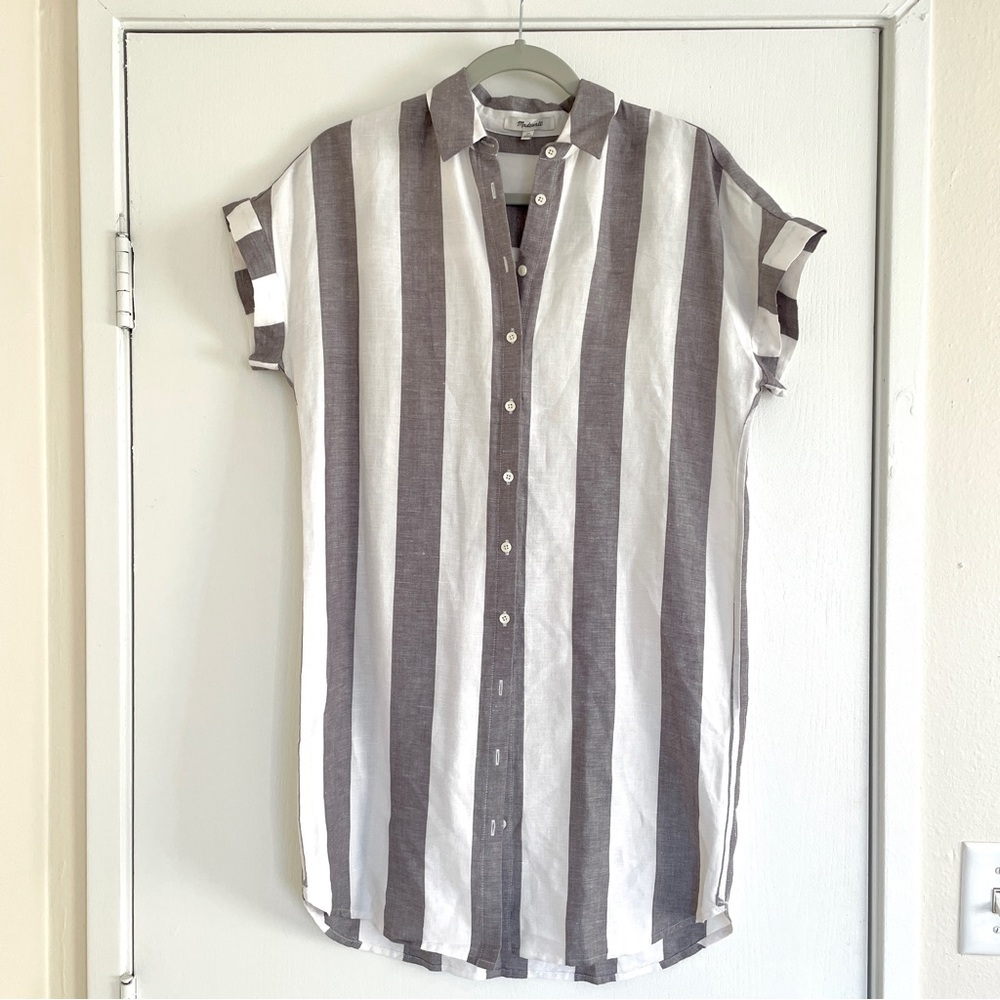 Madewell Maywood Stripe Shirtdress, Size XS | Short sleeve linen blend dress